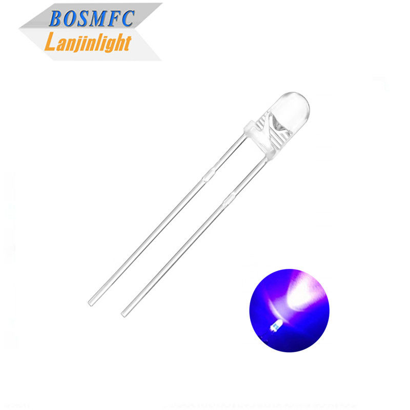 3mm F3 Dip UV LED Chip 395nm 405nm attraverso il foro per la cura del vernice