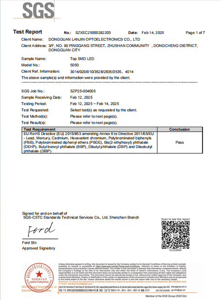 Porcellana Dongguan Lanjin Optoelectronics Co., Ltd. Certificazioni